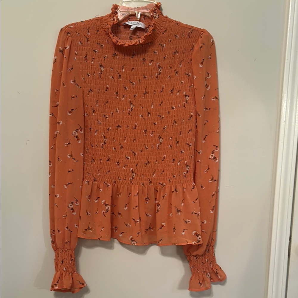 Sweet Rain Orange Ruffled Peplum Blouse